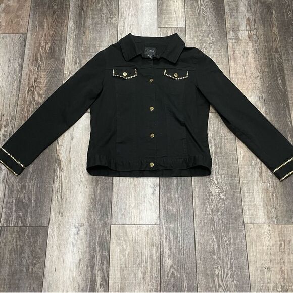 Ashro Button Down Long Sleeve Shirt Black With Gold Rivets Design Size 12 - Picture 7 of 12